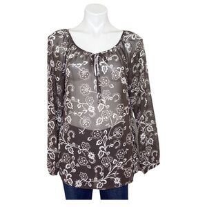 NWT Ann Taylor Loft Sheer Top Blouse Brown & White Floral Print Sz 10